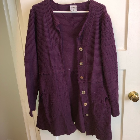 CMC by Color Me Cotton purple Long Cardigan Sweater with V-Neck- gently worn. - Picture 7 of 8
